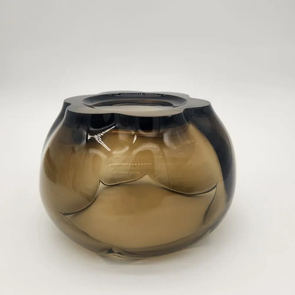 Rare Tiffin-Franciscan Canterbury Brown Glass Rose Bowl Scalloped Top And Base - Picture 5 of 7